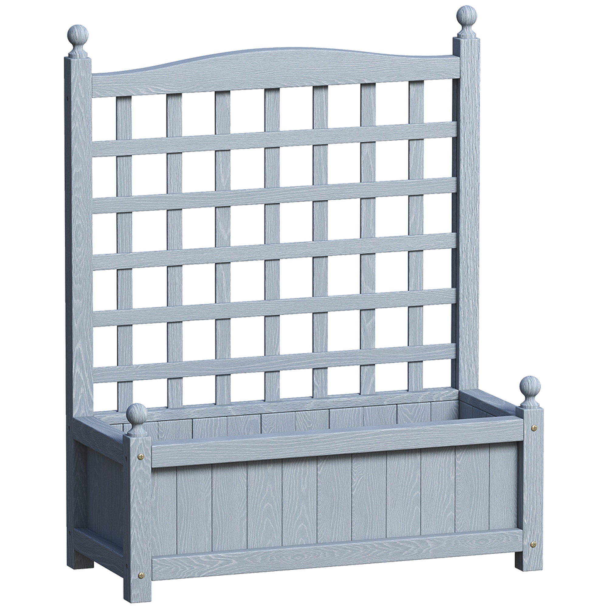 Outsunny Garden Planters with Trellis for Climbing Vines, Wood Raised Beds for Garden, Flower Pot, Indoor Outdoor, Grey 