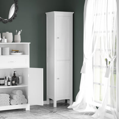 kleankin Tall Bathroom Storage Unit, Slim Bathroom Cabinet with Adjustable Shelves and Double Door, White 