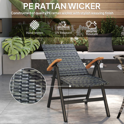 Outsunny 2 Pieces Outdoor Foldable Dining Chair with Armrests, High Backrest, for Garden, Camping, Balcony, Mixed-grey 