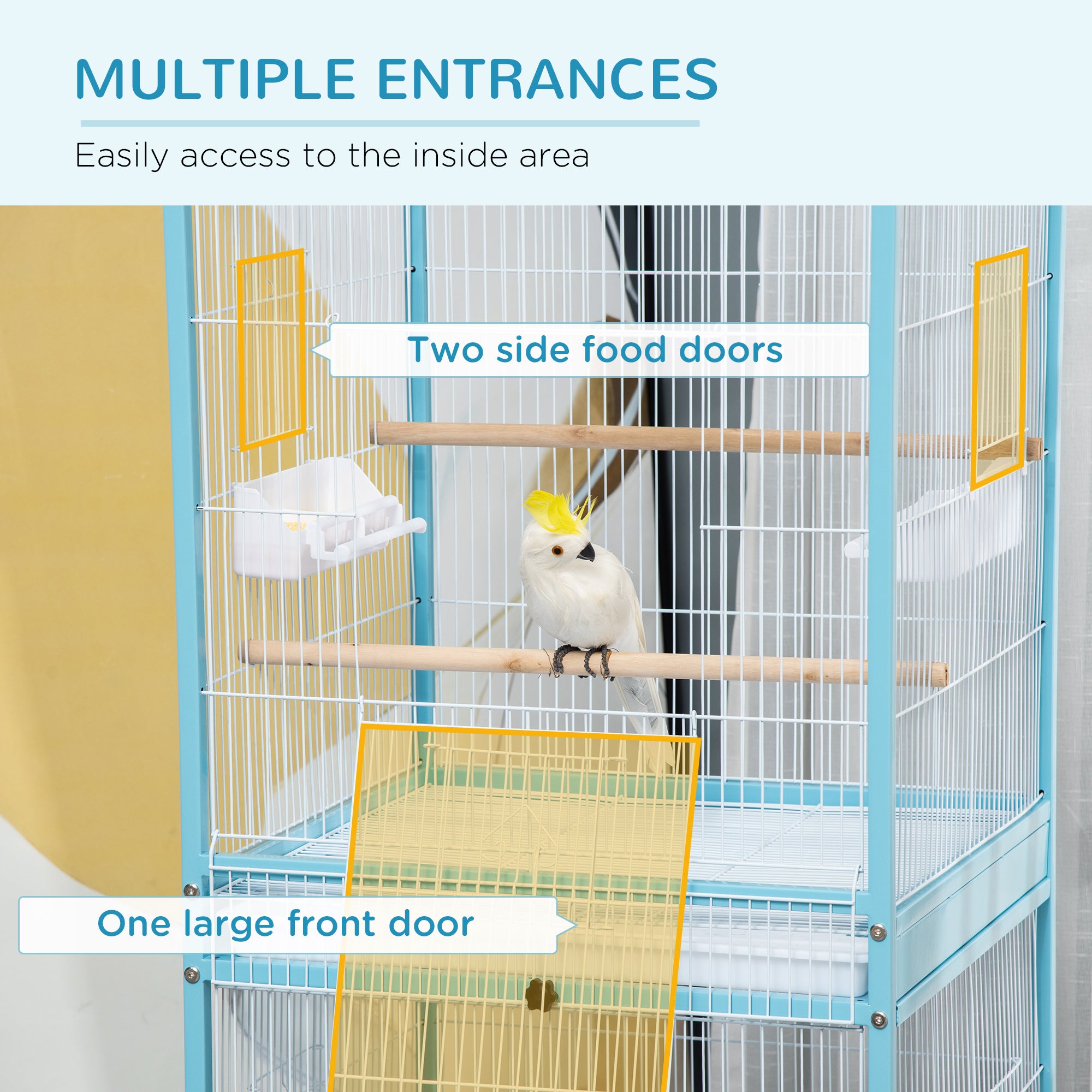 PawHut Bird Cage Budgie Cage 2 In 1 Large Aviary with Wheels Removable Trays for Finch Canaries Cockatiels Light Blue 