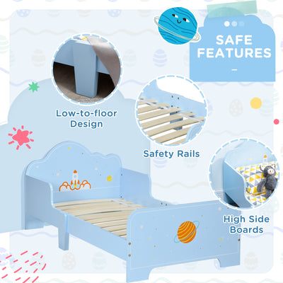 ZONEKIZ Space Themed Toddler Bed, Kids Bedroom Furniture, with Safety Rails - Blue 