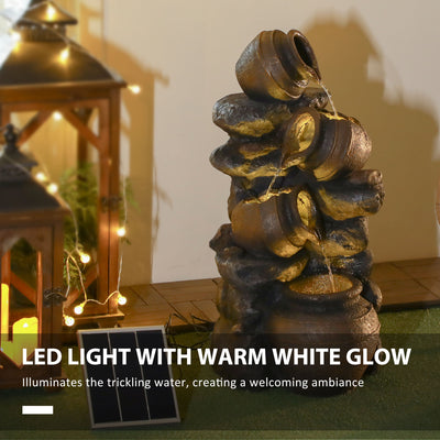 Outsunny Solar Powered Garden Water Feature with LED Lights and Pump, 4 Tier Cascading Water Fountain for Indoor/Outdoor, Jars Waterfall Ornament, 72cm Height 