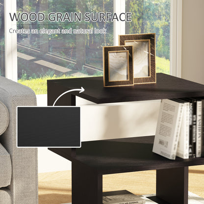 HOMCOM Side Table Square Coffee Table Modern End Table with 2 Tier Storage Shelves for Living Room, Bedroom, Black 