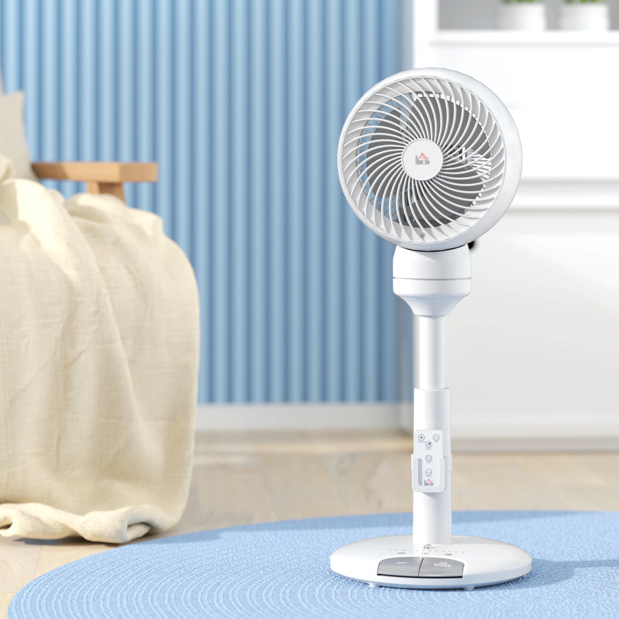 HOMCOM 9'' Air Circulator Fan 3 Speed 3 Mode, 70\'c2\'b0 Oscillation 90\'c2\'b0 Vertical Tilt, Height Adjustable, Remote Controller, for Living Room, Bedroom, Office, White