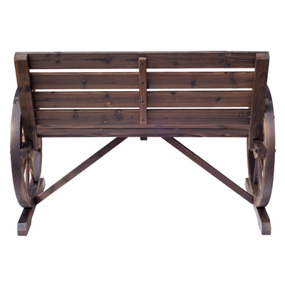 Outsunny 2 Seater Garden Bench with Wooden Cart Wagon Wheel Rustic High Back Brown 