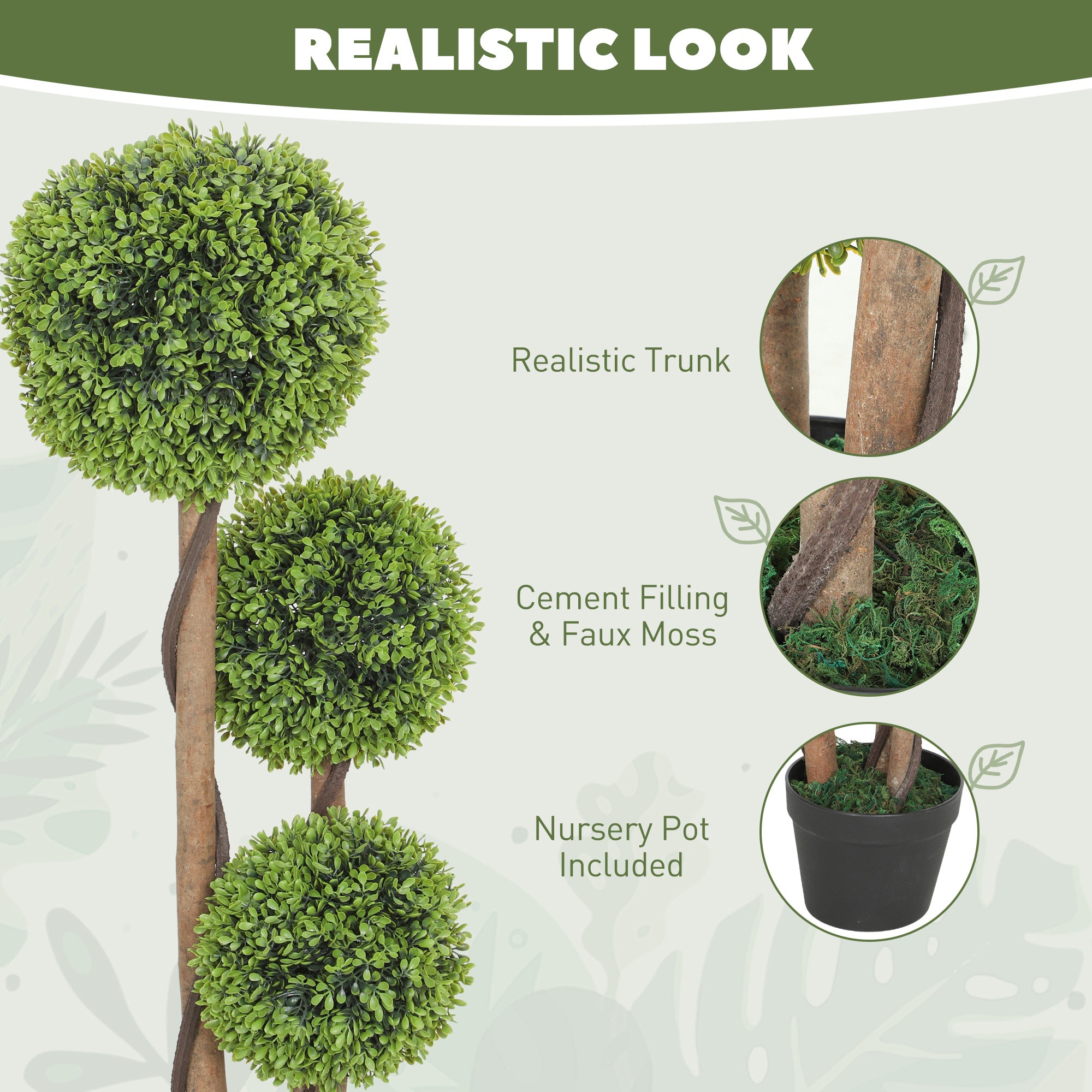 HOMCOM Decorative Artificial Trees Boxwood Ball Topiary Trees Set of 2 in Pot, Fake Plants for Home Indoor Outdoor Decor 