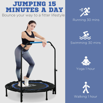 HOMCOM 40" Foldable Mini Fitness Trampoline, with Adjustable Foam Handle, Blue 