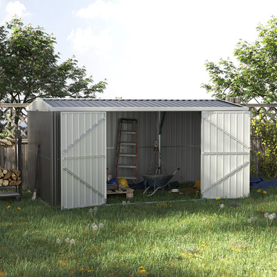 Outsunny 14 x 8ft Outdoor Garden Metal Storage Shed with Lockable Door, Tool Storage Box for Garden, Patio and Lawn, Grey 