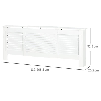 HOMCOM Set of 2 MDF Extendable Radiator Cover with Cabinet Shelving, Home Office Slatted Design, White 139-208.5L x 20.5W x 82.5H cm 
