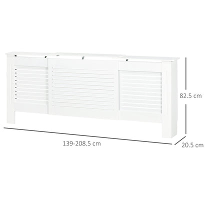 HOMCOM Set of 2 MDF Extendable Radiator Cover with Cabinet Shelving, Home Office Slatted Design, White 139-208.5L x 20.5W x 82.5H cm