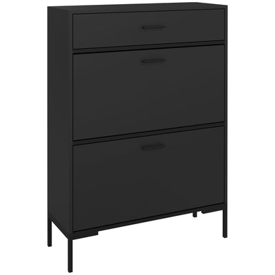 HOMCOM Three Drawer Slim Shoe Storage Cabinet, 12 Shoe Pairs - Black 