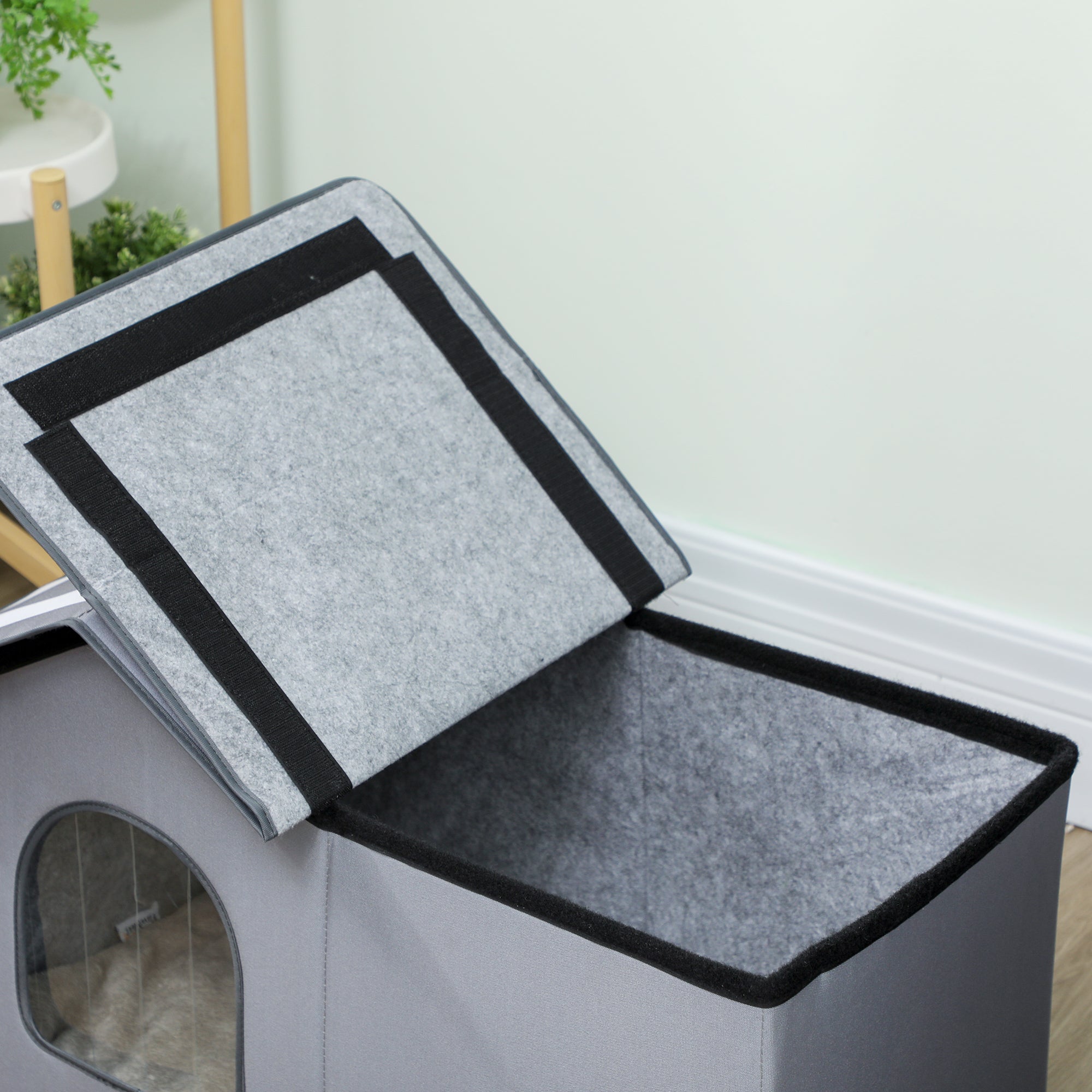 PawHut Outdoor Cat House, Weather Resistant Feral Cat Cave with Elevated Base and Cushion for Winter, Grey 