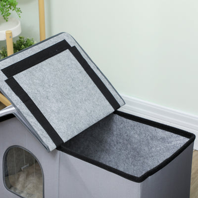 PawHut Outdoor Cat House, Weather Resistant Feral Cat Cave with Elevated Base and Cushion for Winter, Grey 