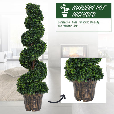 Outsunny Set of 2 Artificial Boxwood Spiral Topiary Trees Potted Decorative Plant Outdoor and Indoor Décor 120cm 