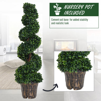 Outsunny Set of 2 Artificial Boxwood Spiral Topiary Trees Potted Decorative Plant Outdoor and Indoor Décor 120cm 