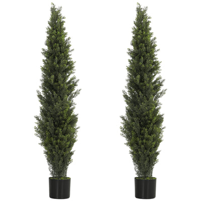 HOMCOM Set of 2 Decorative Artificial Plants Cypress in Weighted Pot, Fake Plant with 2035 Leaves, 150 cm