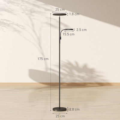 HOMCOM LED Floor Lamp for Living Room, Stepless Dimmable Standing Lamp, Mother and Child Uplighter with Reading Light, 4 Scene Modes, 2700K-6500K Colour Temps, 4 Brightness Levels, Remote Control 