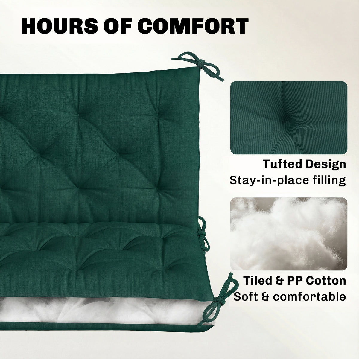 Outsunny 3 Seater Bench Cushion, Garden Chair Cushion with Back and Ties for Indoor and Outdoor Use, 98 x 150 cm, Green 