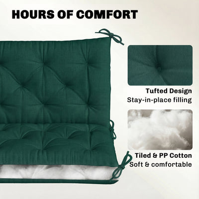 Outsunny 3 Seater Bench Cushion, Garden Chair Cushion with Back and Ties for Indoor and Outdoor Use, 98 x 150 cm, Green 