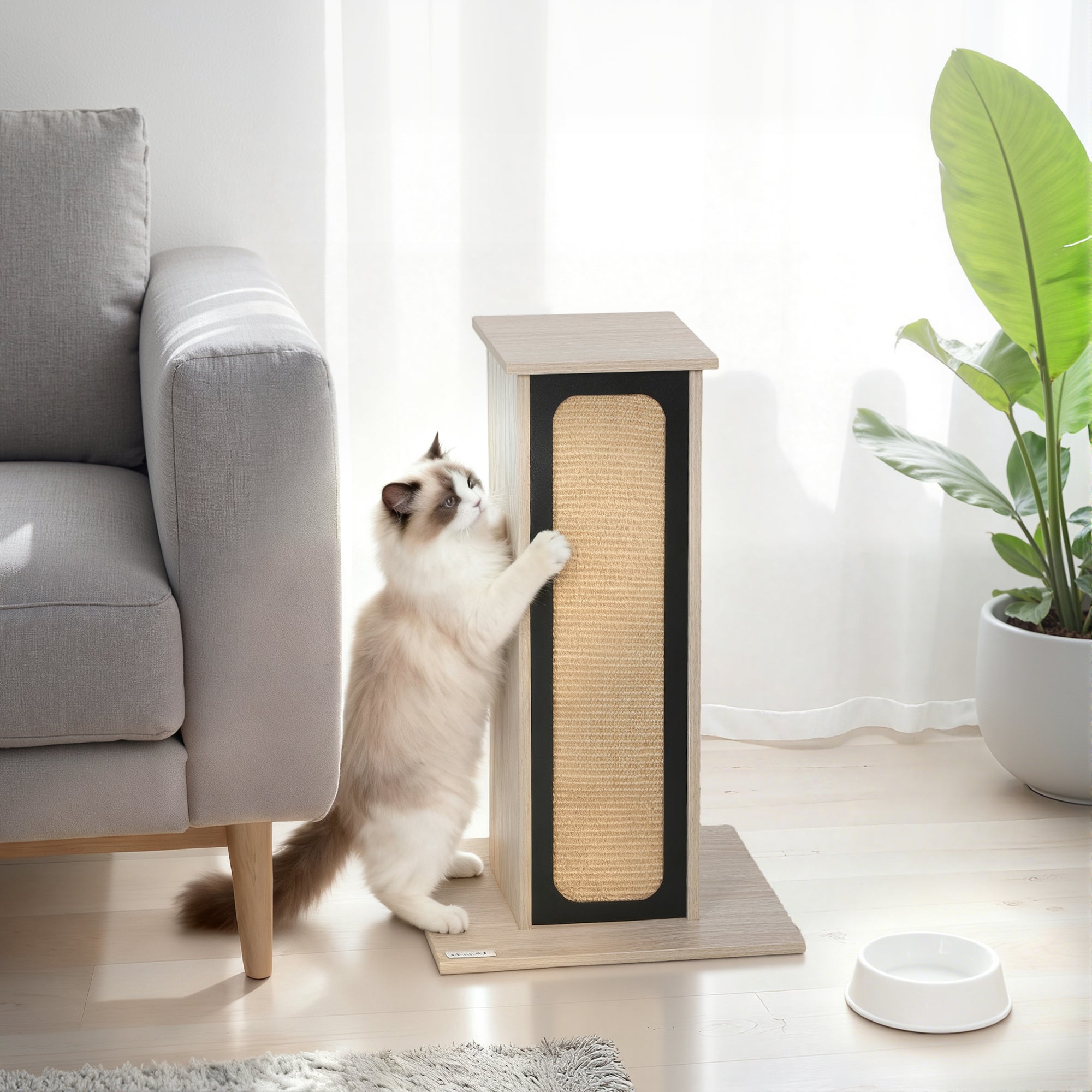 PawHut 63cm Cat Scratching Post, Cat Scratcher with Replaceable Scratching Board, Top Perch, Sisal Scratch Mat, Oak 