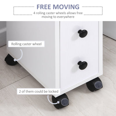 kleankin Slimline Bathroom Storage Unit w/ 2 Drawers 2 Open Compartments Wheels Handles Freestanding Compact Home Office Furniture White 