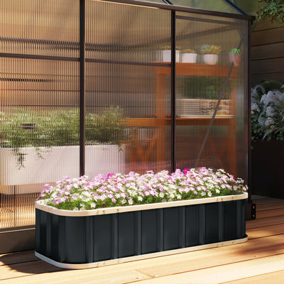 Outsunny Galvanised Raised Garden Bed, 4.5 x 2 x 1 ft Metal Planter with Gloves and Folded Edging, Dark Grey 