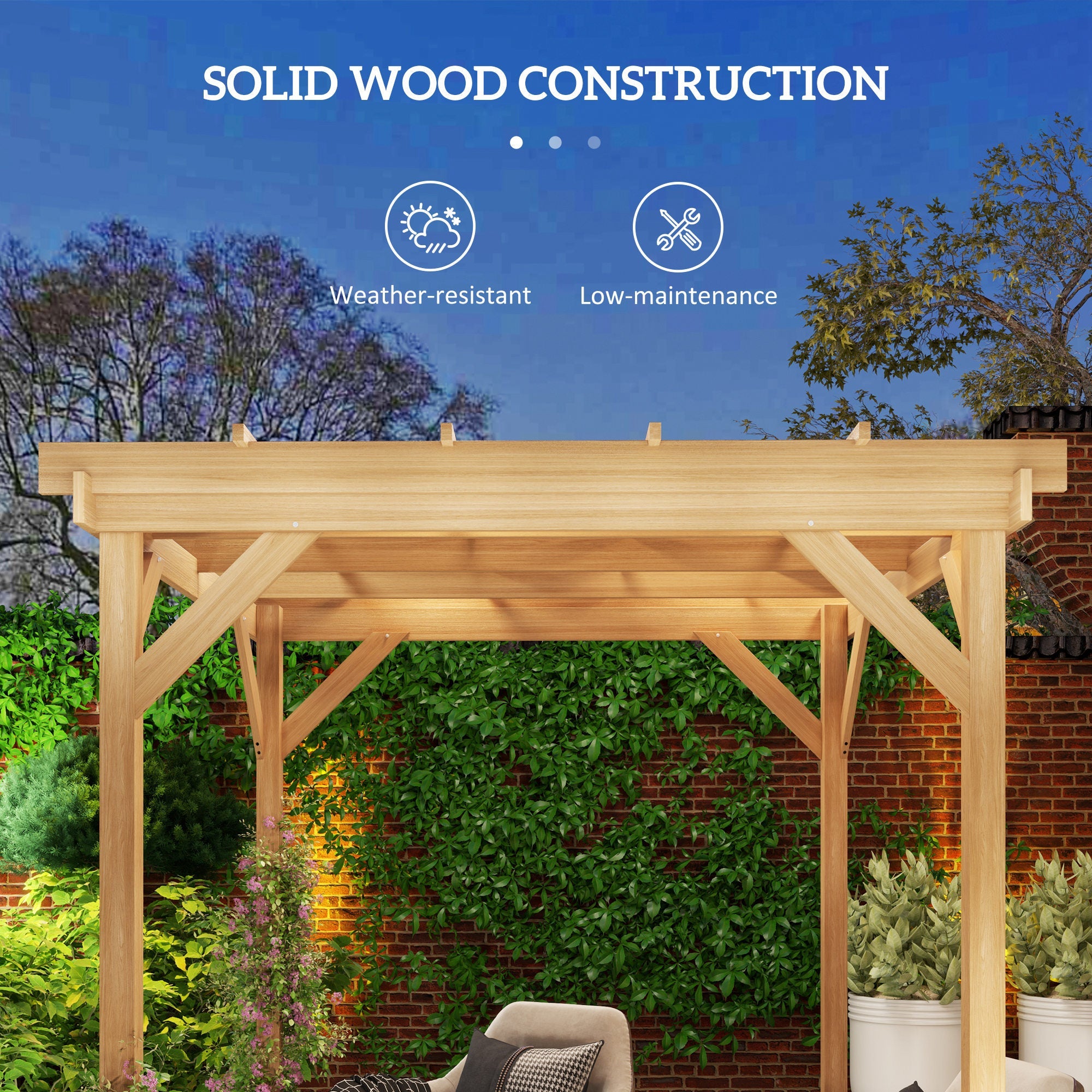 Outsunny 2 x 2m Wooden Pergola Kit, Decorative Garden Gazebo Shelter with Stable Structure for Climbing Vines, Flowers, Dark Brown 