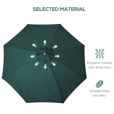 Outsunny 3(m) Wooden Patio Umbrella, Pulley Operated Garden Parasol with Rope Pulley Mechanism and 8 Ribs, Dark Green 