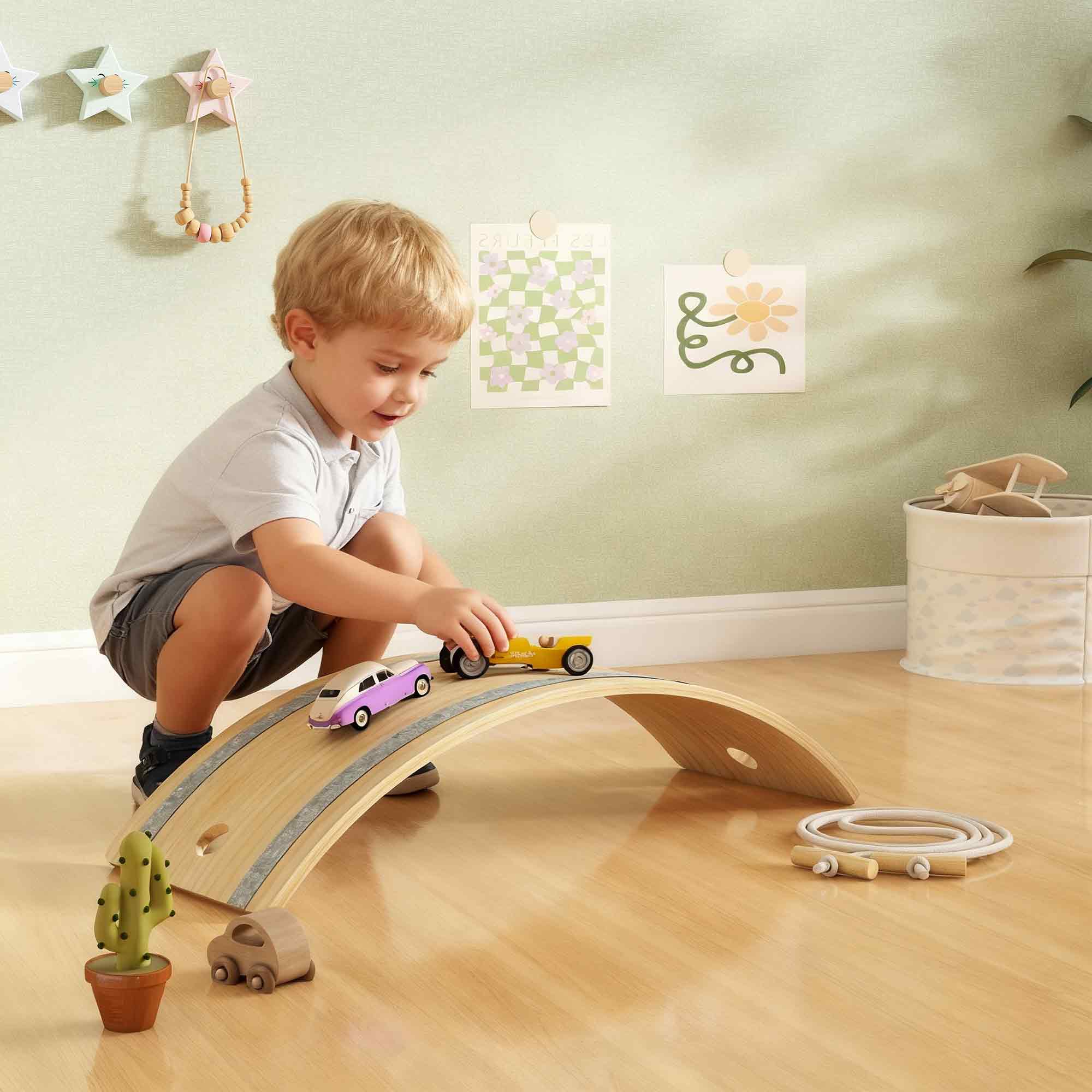 AIYAPLAY Kids Wooden Balance Board with Rope, Wooden Wobble Board with Felt for Sensory Play, for Toddler 3-6 Years Old 