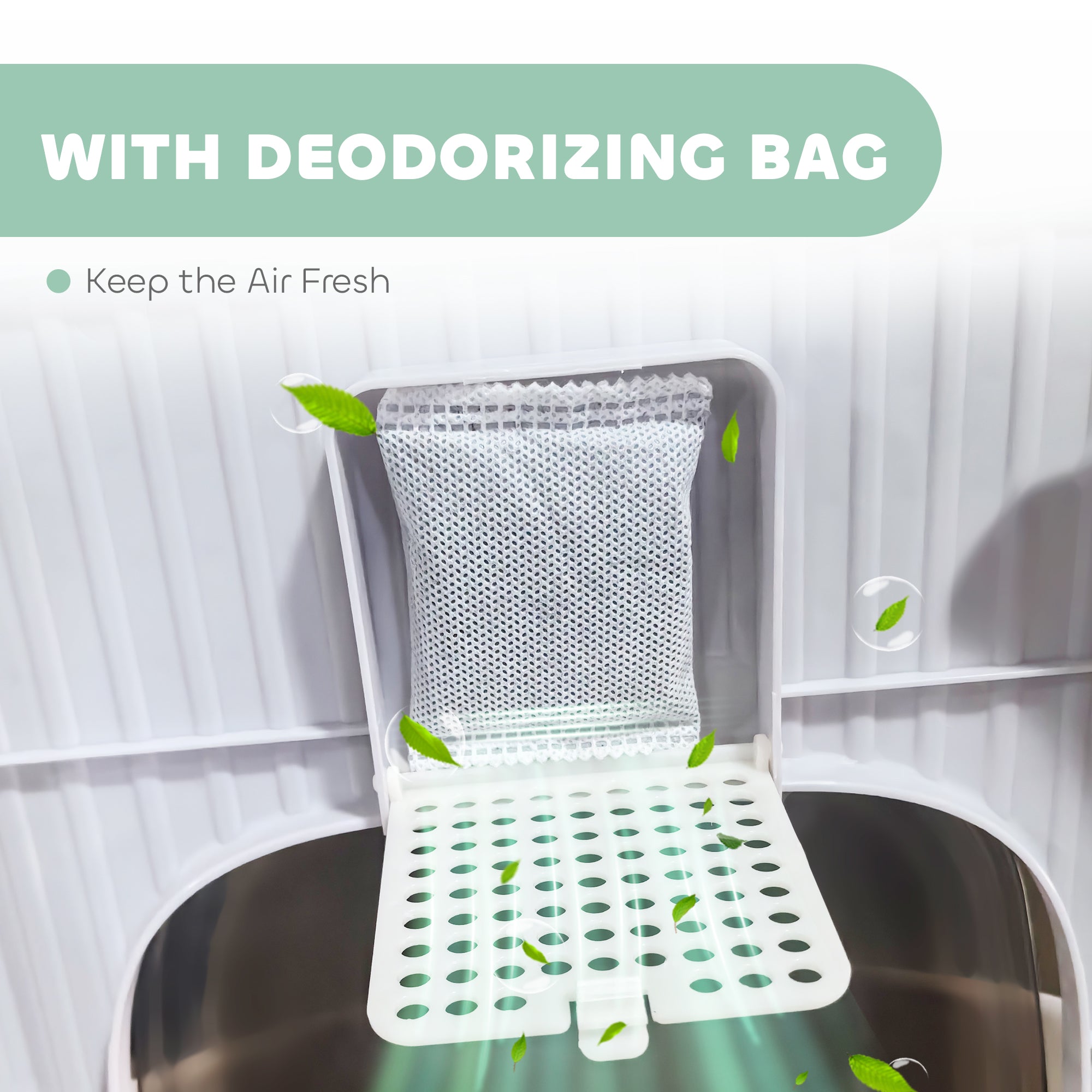 PawHut Cat Litter Box with Lid, Scoop, Deodorization Bags, Top Entry, Cat Toilet Easy Clean with Drawer Pan, Grey 