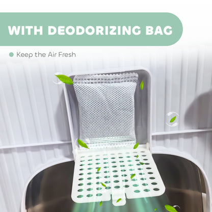 PawHut Cat Litter Box with Lid, Scoop, Deodorization Bags, Top Entry, Cat Toilet Easy Clean with Drawer Pan, Grey 