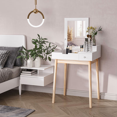 HOMCOM Dressing Table with Flip-up Mirror, Makeup Desk with 2 Drawers, Vanity Table Writing Desk for Bedroom Living Room, White 
