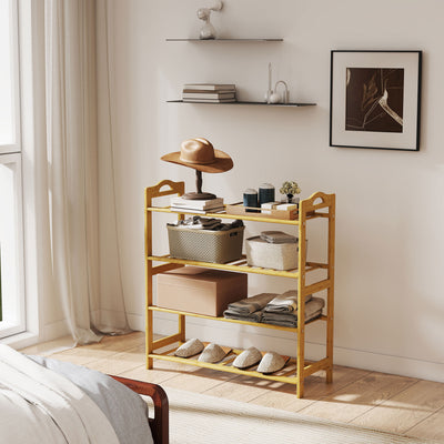 HOMCOM Freestanding Bamboo Shoe Rack, 4-Tier Shoe Shelf Stand for Hallway, Living Room, Bedroom, Natural Wood Finish 