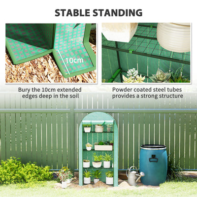 Outsunny 4 Tier Mini Greenhouse with Reinforced PE Cover, Portable Small Greenhouse with Roll-Up Door, 105 x 45 x 160cm, Green 