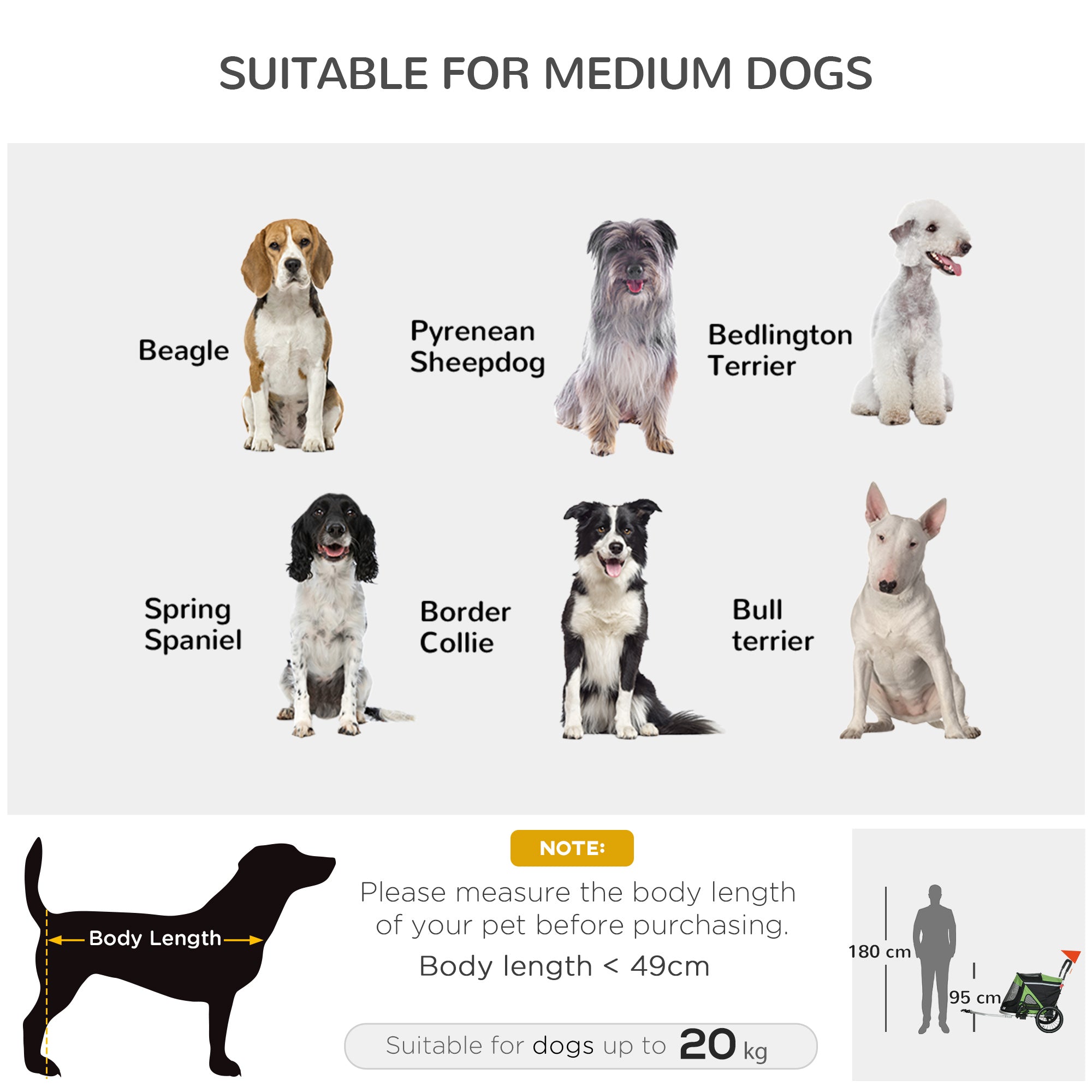 PawHut 2 in 1 Aluminium Foldable Dog Bike Trailer, Pet Stroller, for Medium Dogs - Green 