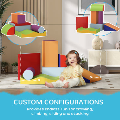 HOMCOM 7 Piece Soft Soft Play Set for Toddlers 1-3 Years, Blue 