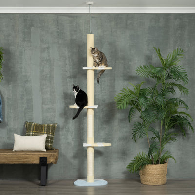 PawHut 260cm Adjustable Floor-To-Ceiling Cat Tree w/ Anti-Tipping Kit, Toy Ball 