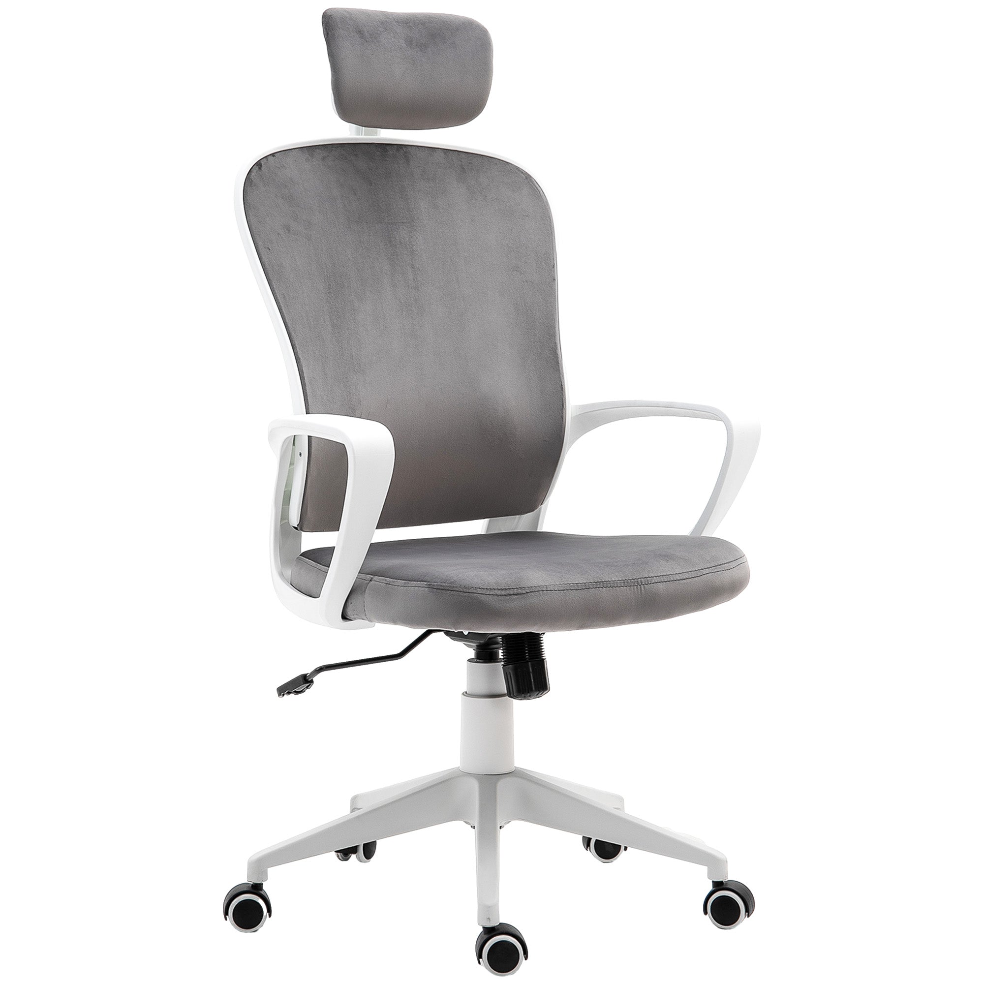 Vinsetto Office Chair, Ergonomic Desk Chair, High Back Velvet Fabric Computer Chair with Adjustable & Liftable Headrest for Home, Grey 