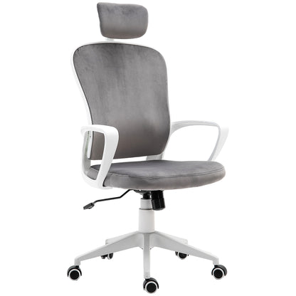Vinsetto Office Chair, Ergonomic Desk Chair, High Back Velvet Fabric Computer Chair with Adjustable & Liftable Headrest for Home, Grey 
