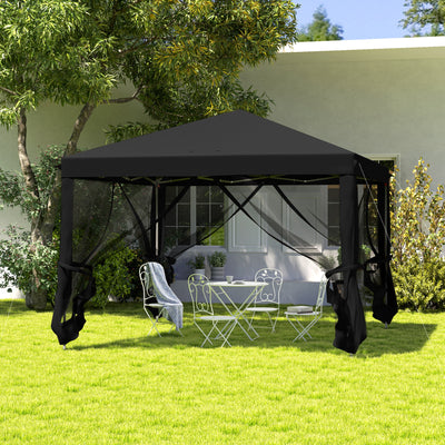 Outsunny 3 x 3\'c2\'a0m Pop Up Gazebo, 420D Garden Tent Canopy with Removable Mesh Sidewall Netting, Carry Bag for Garden Patio Outdoor, Black 