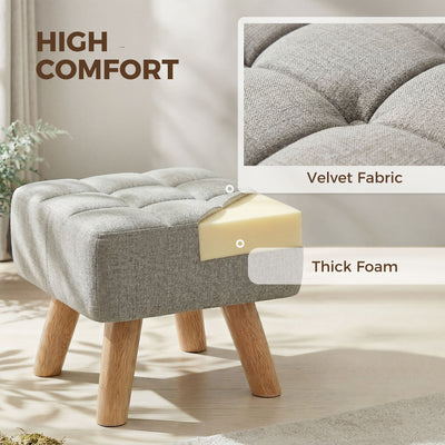 HOMCOM Linen-Look Square Padded Footstool - Light Brown 