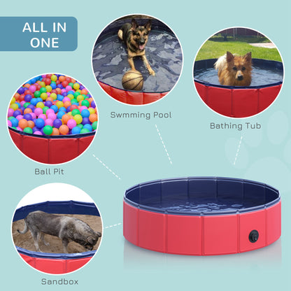 PawHut Foldable Dog Paddling Pool Pet Cat Swimming Pool Indoor/Outdoor Collapsible Summer Bathing Tub Shower Tub Puppy Washer (Φ80 × 20H cm, Red) 