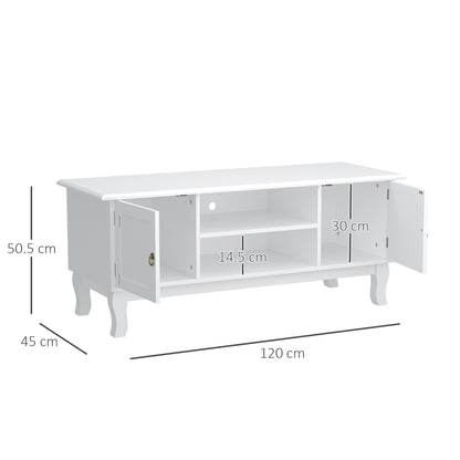 HOMCOM TV Stand for TV up to 55", 2 Doors TV Cabinet with Open Storage Shelves and Cable Management, TV Table Unit for Living Room Bedroom Entertainment Room, 120L x 45W x 50.5H, White 