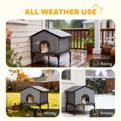 PawHut Outdoor Cat House, Waterproof Insulated Cat Kennel with Elevated Base, Foldable Feral Kitty Shelter for Kittens, Grey 