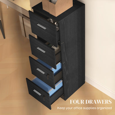 HOMCOM Four-Drawer Lockable Filing Cabinet - Black Wood Effect 