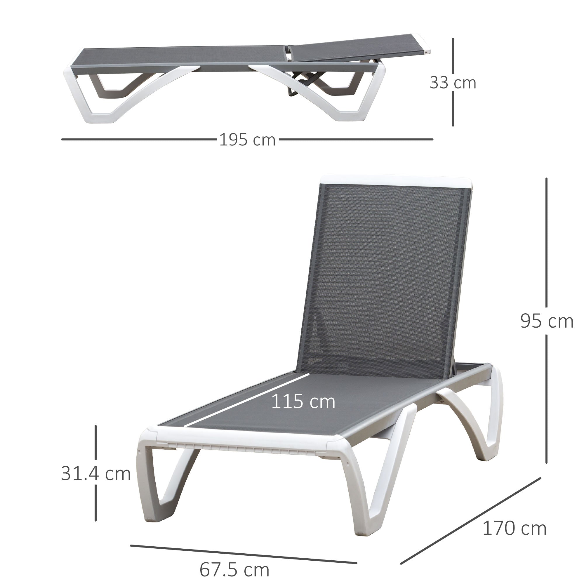 Outsunny Aluminium Frame Sun Lounger, with Adjustable Back - Grey 