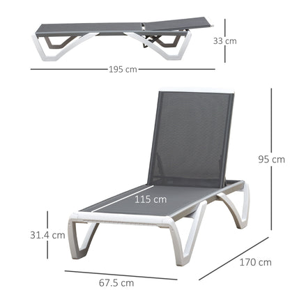 Outsunny Aluminium Frame Sun Lounger, with Adjustable Back - Grey 