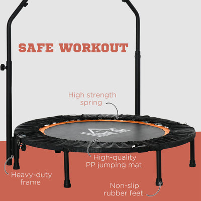 HOMCOM 40" Foldable Mini Fitness Trampoline, with Adjustable Foam Handle, Orange 