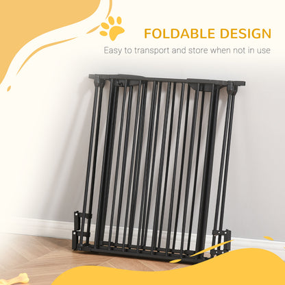 PawHut Pet Safety Gate, 3 Panels Playpen Fireplace, Metal Fence, Stair Barrier, Room Divider w/ Walk-Through Door - Black 