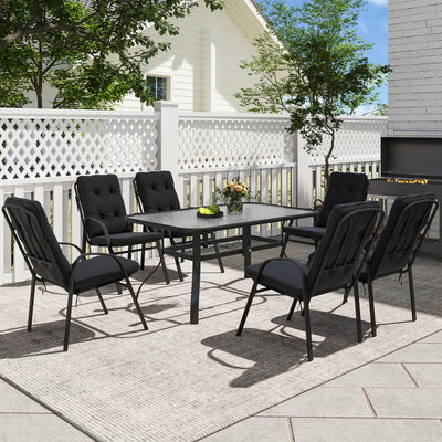 Outsunny Seven-Piece Garden Dining Set with Cushions - Black 